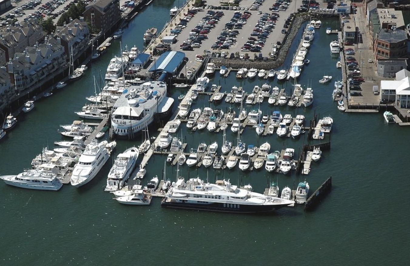 An aerial shot of the Portland harbor