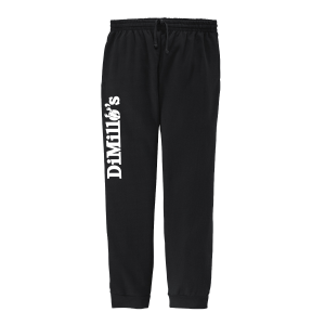 Black sweatpants that say DiMillo's